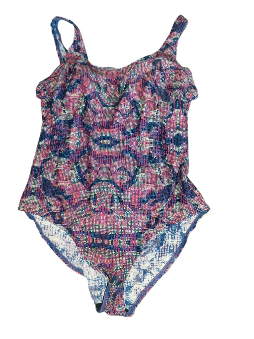 On the Beach One Piece Swimsuit Size 12 Blue Pink Pattern beachwear